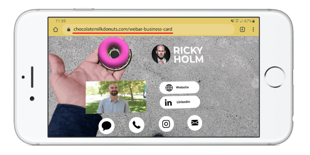 WebAR business card screenshot on iphone 6