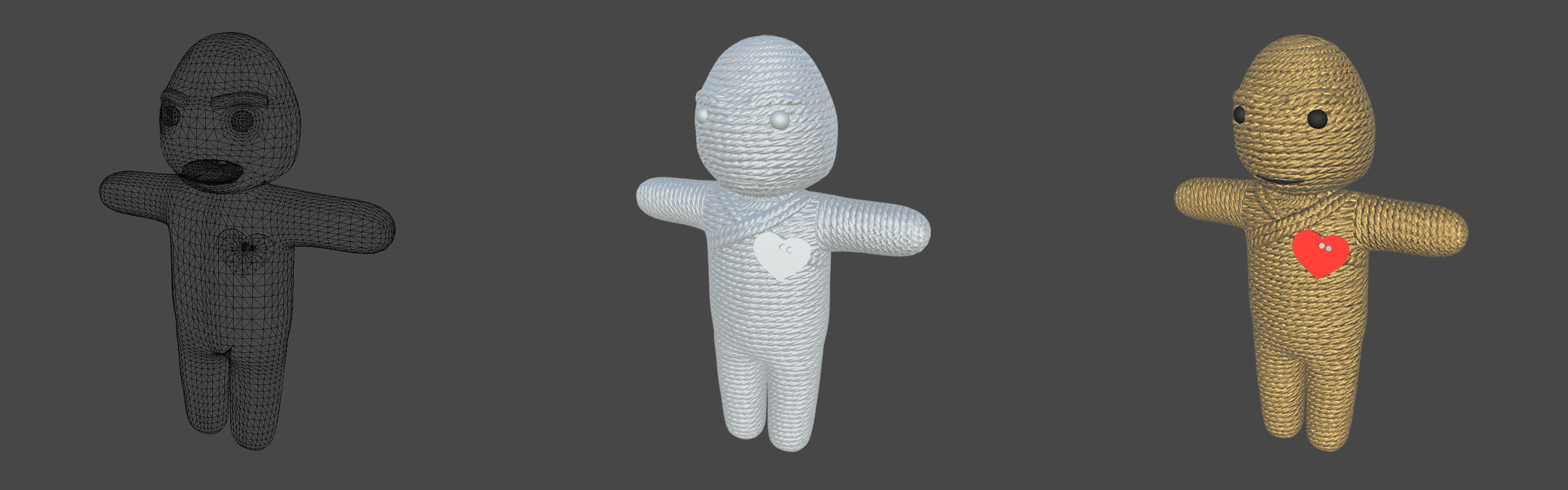 3D modeling process on voodoo doll